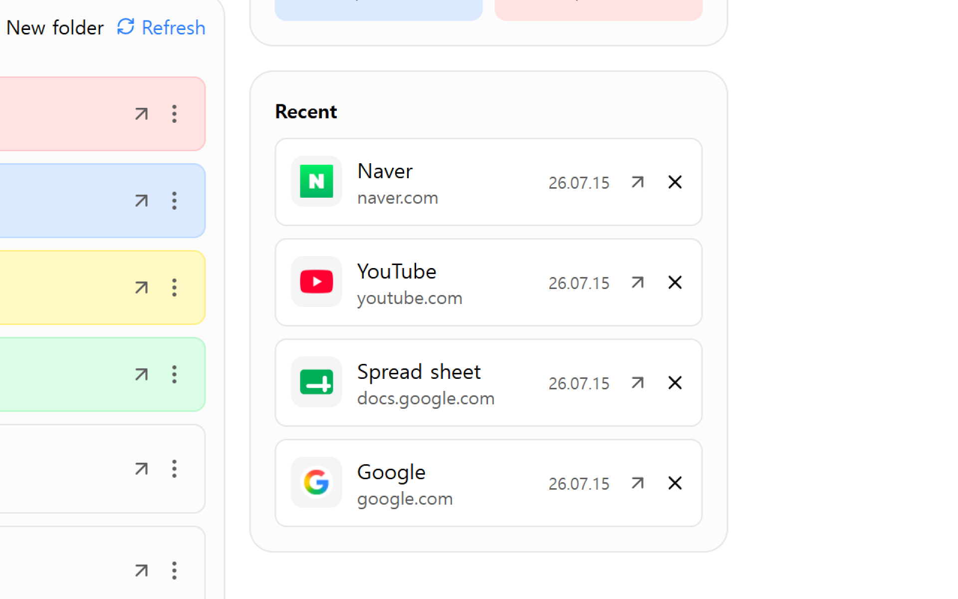 Recently opened links on the Urlala home screen