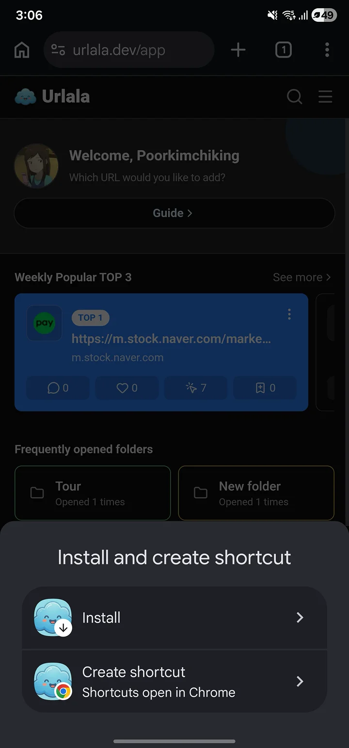 Install option in the Install and create shortcut menu