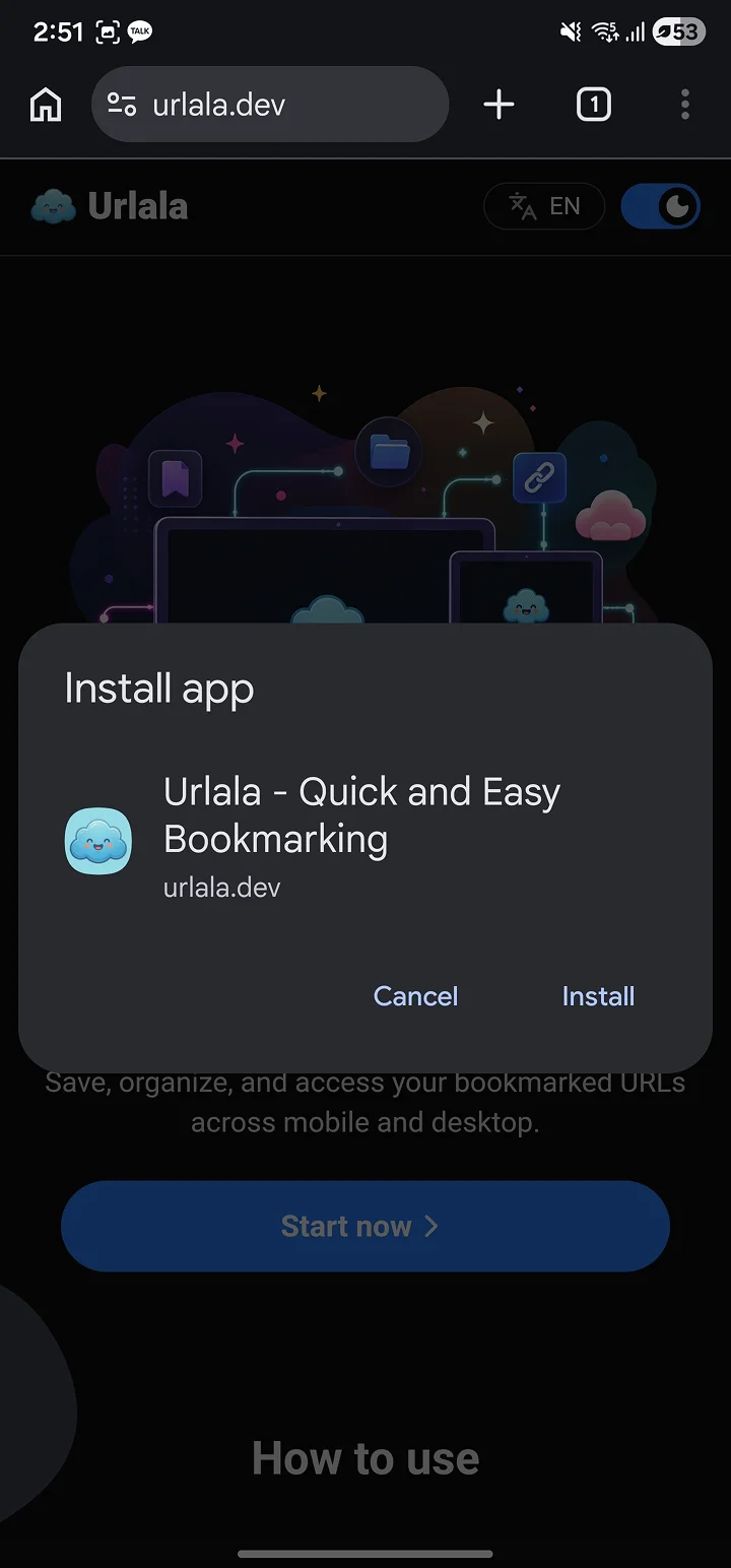 Chrome pop-up asking whether to install Urlala