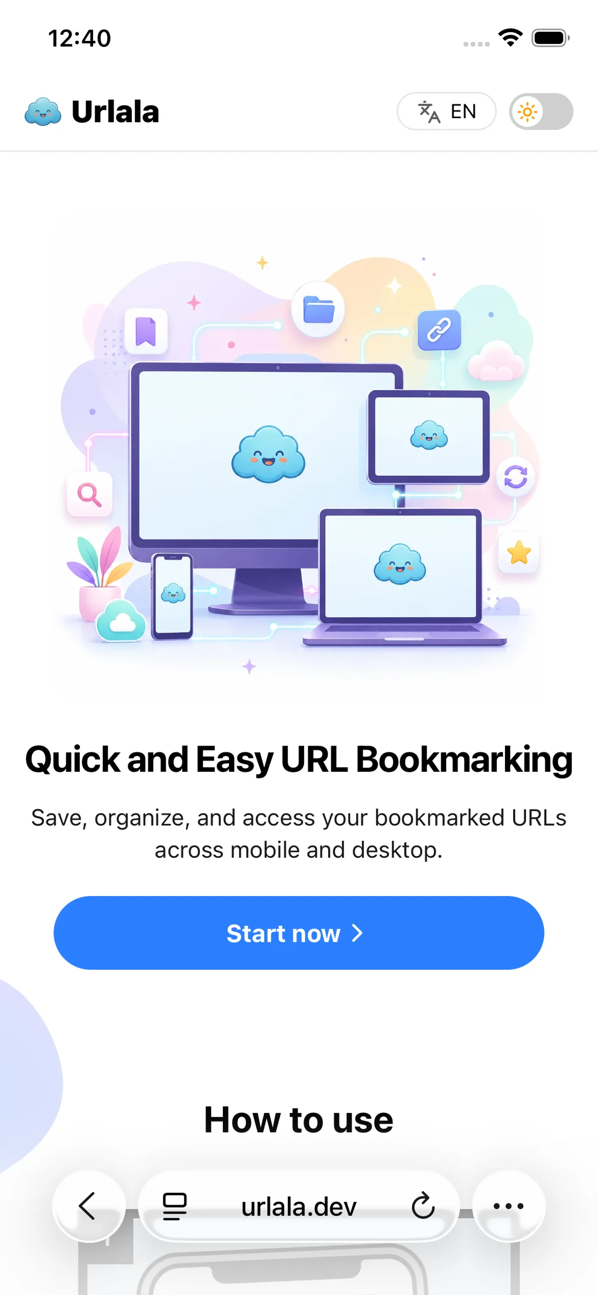 More button displayed after opening Urlala in Safari