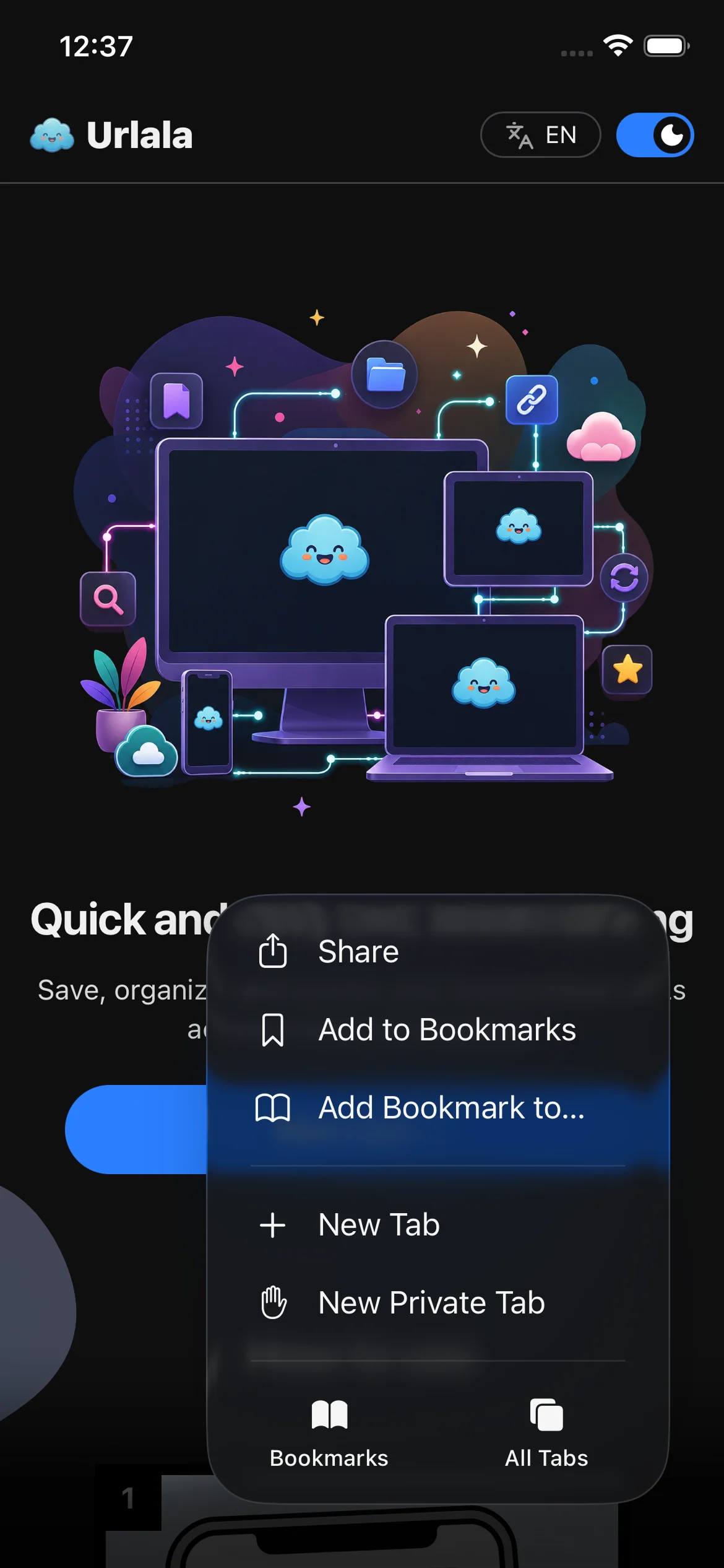 Share button in Safari's More menu